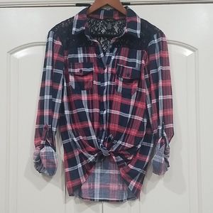 Plaid Button Down With Lace